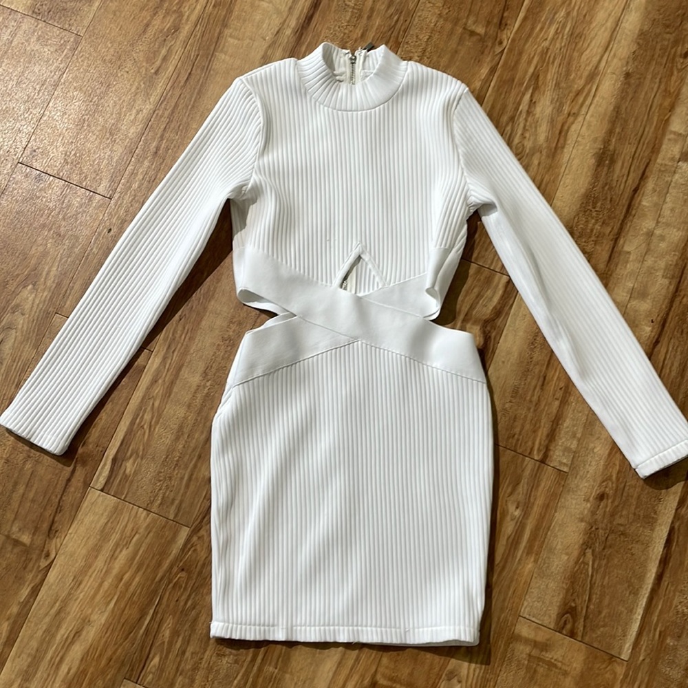 Fashionova White Cut Out Long Sleeve Bodycon Mini Dress